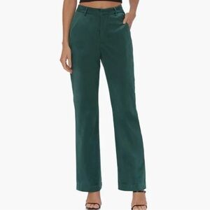 Avec Les Filles Green Velvet/Suede & Satin Stripe Straight Leg Pants NWT Size 8